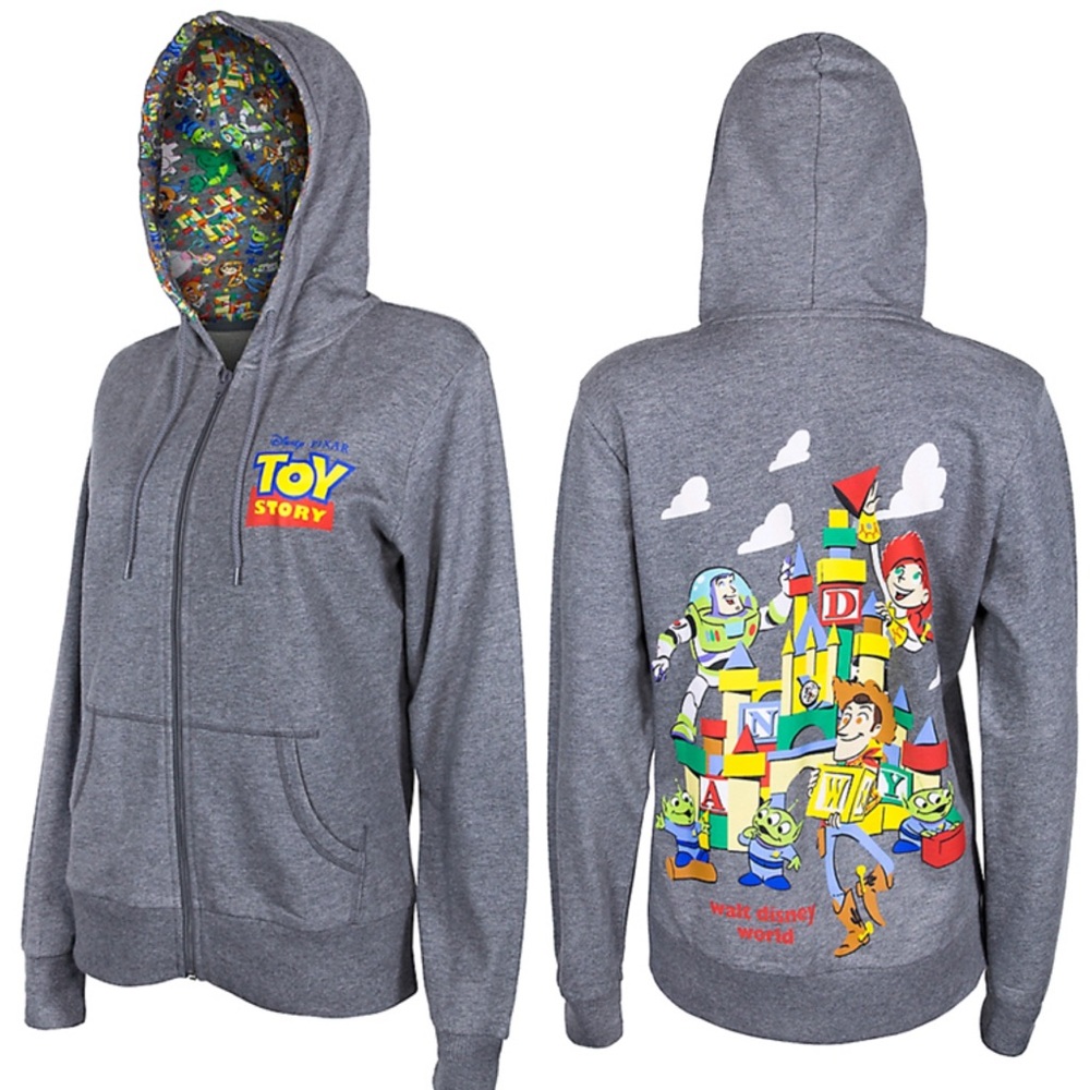 Disney Parks Rare Women Toy Story Woody & Pals Gray Graphic Zip Up Hoodie Small